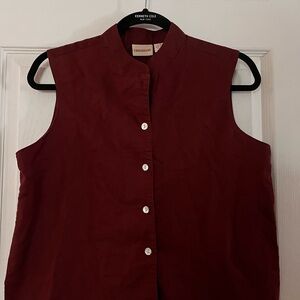 Crossroads Burgundy Linen Cotton Blend Sleeveless Button-Down Shirt Small